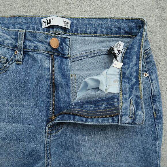 YMI Jeans Junior's Size 5 Blue High-Rise Super Flare Denim 32" Inseam Distressed - Picture 3 of 16